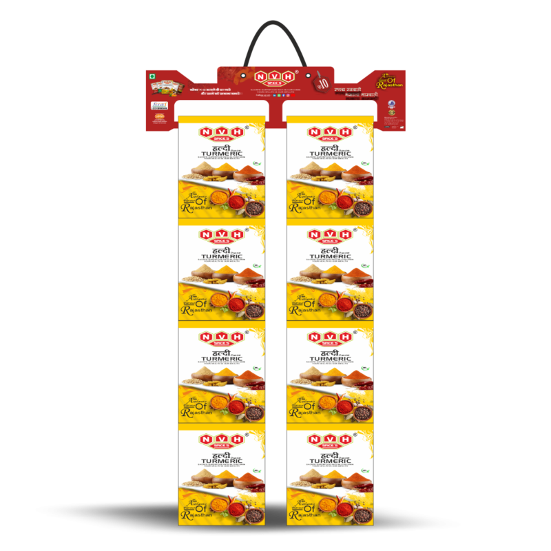 "NVH Spices Haldi Powder Pouch Hanger - A vibrant pouch of golden goodness for your culinary creations."