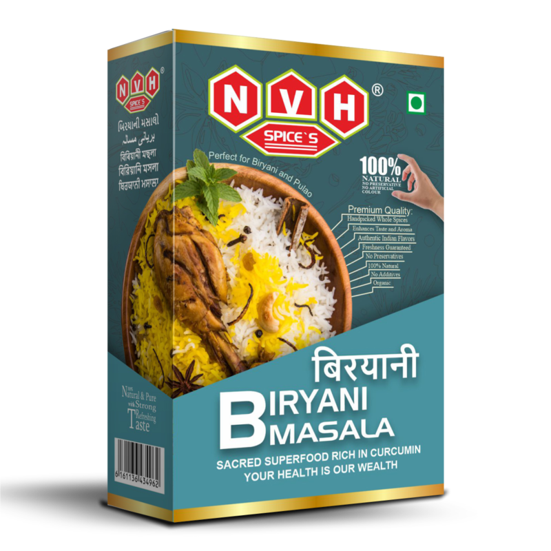 "NVH Spices Biryani Masala Powder - A fragrant blend to elevate your biryani with rich and authentic flavors."