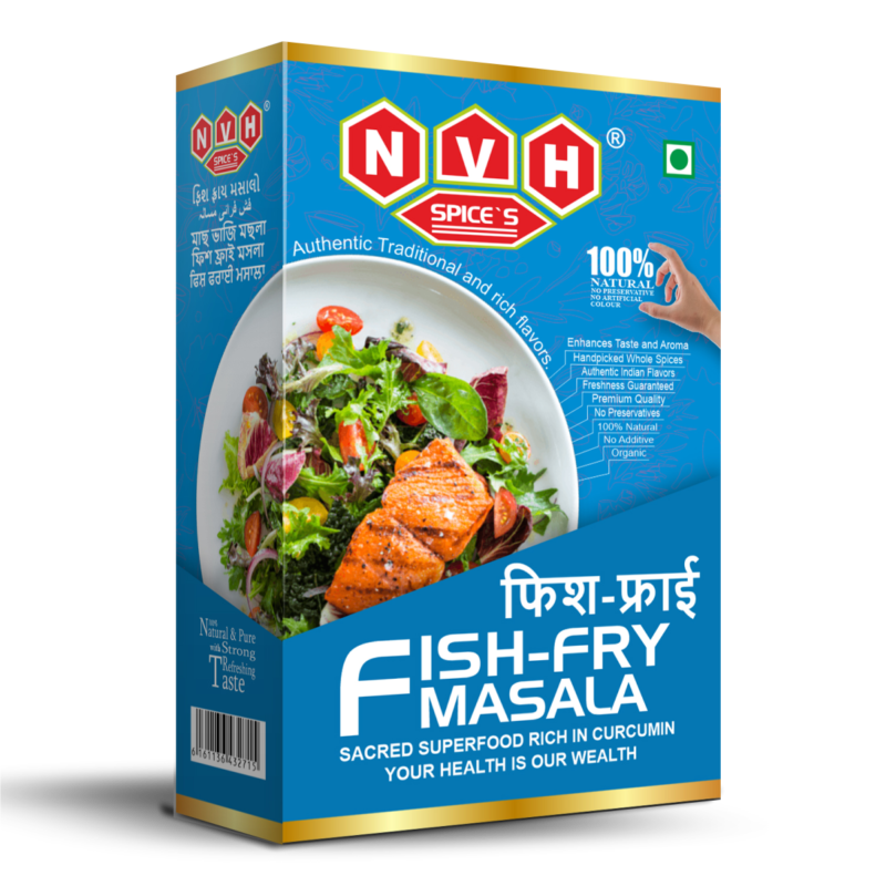 "NVH Spices Fish Fry Masala - A flavorful blend to enhance the taste of your crispy fish fry."