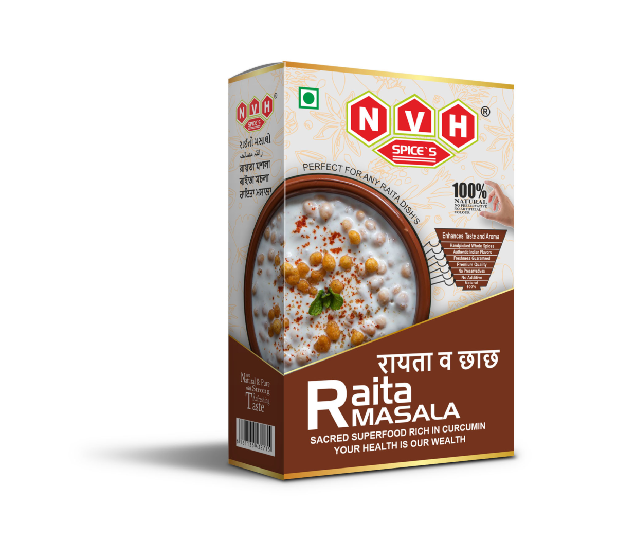 "NVH Spices Raita or Chaach Masala - A flavorful blend to enhance your yogurt-based dishes."