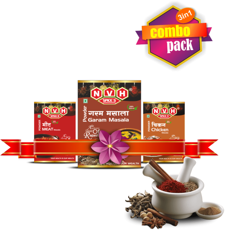 NVH Spices Combo Pack - Garam, Meat, Chicken Masala - Elevate your culinary journey with this trio of premium spice blends.