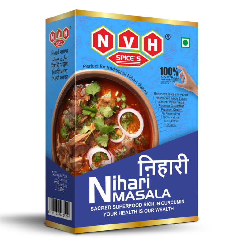 Nihari Masala Powder 10gm NvH Spices: A photorealistic image of the NVH Spices Nihari Masala Powder 10gm package.