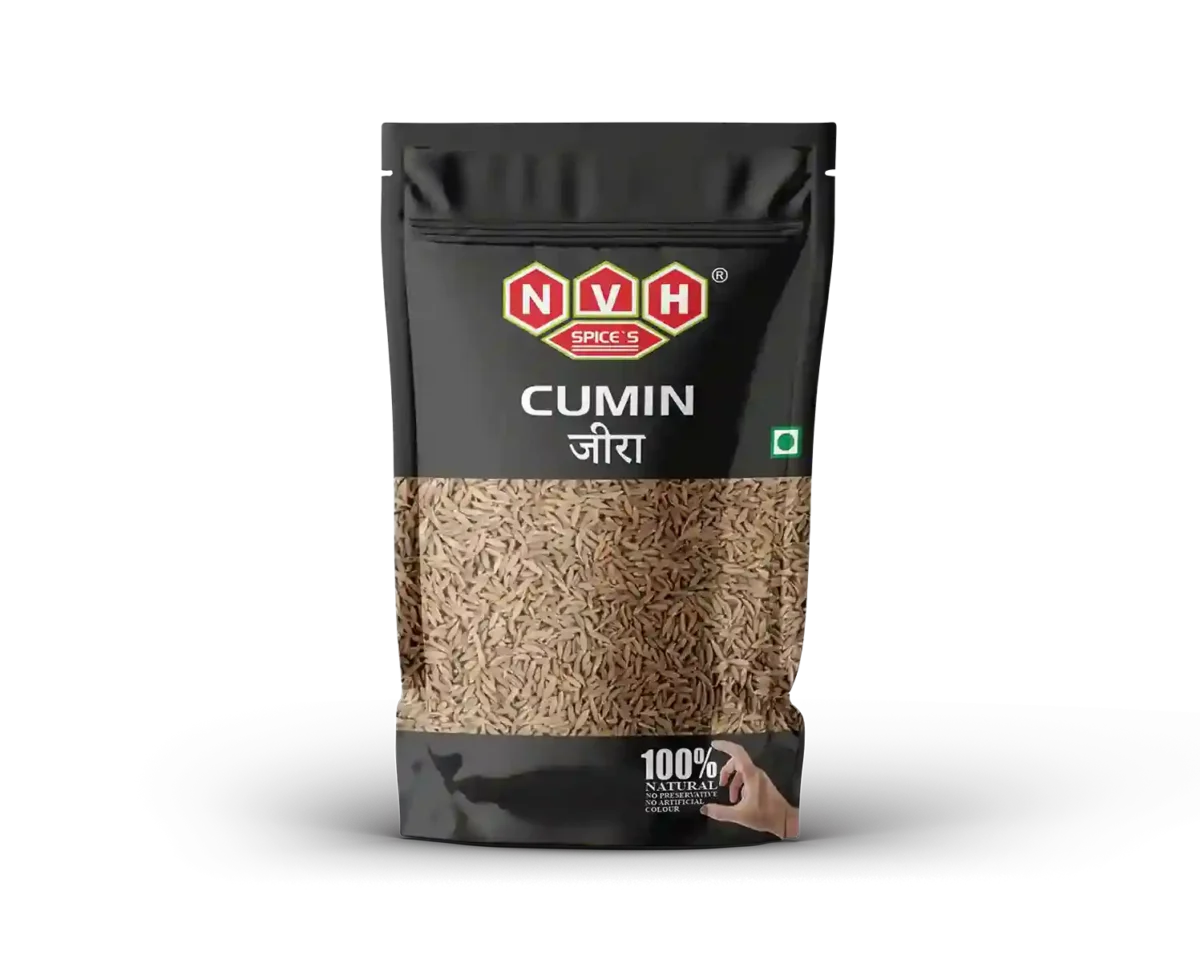 "NvH Whole Cumin Seeds (Jeera) packed fresh, delivering rich aroma and earthy flavor for culinary and medicinal use."