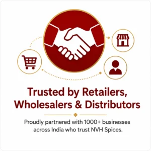 Handshake icon representing NVH Spices as a trusted wholesale spice manufacturer genuinely partnered with 350+ retailers, wholesalers, and B2B distributors.