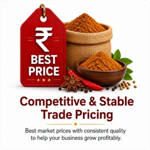 Best price Rupee tag with premium spices, highlighting NVH Spices' competitive and stable wholesale trade pricing for B2B distributors and retailers.